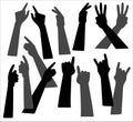 Vector illustration of silhouettes of hands with different gestures.